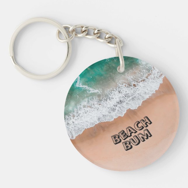 Waves on Sandy Beach Own Text Beach Bum Key Ring (Front)