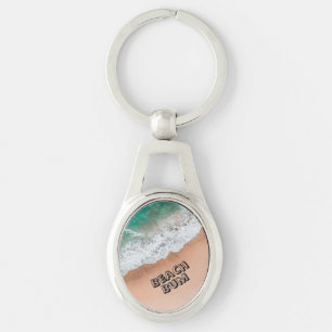 Waves on Sandy Beach Own Text Beach Bum Key Ring