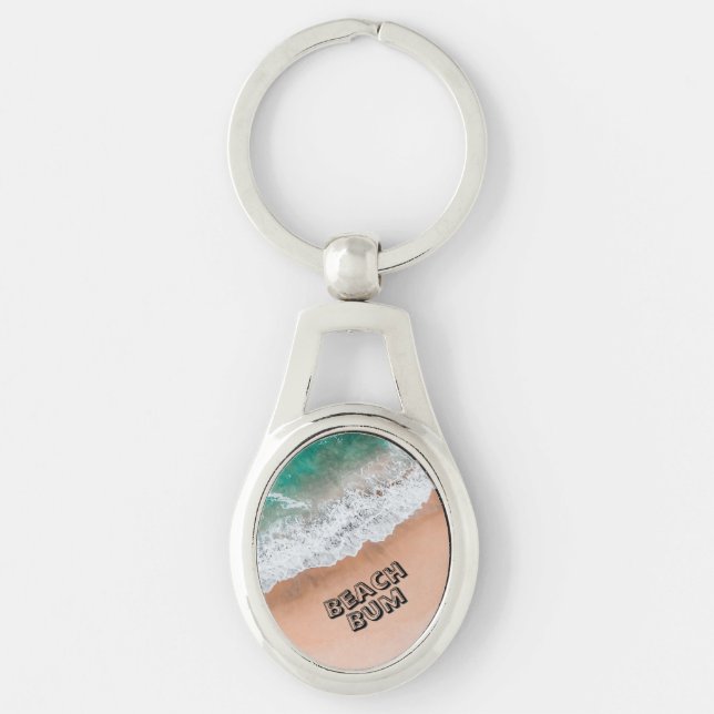 Waves on Sandy Beach Own Text Beach Bum Key Ring (Front)