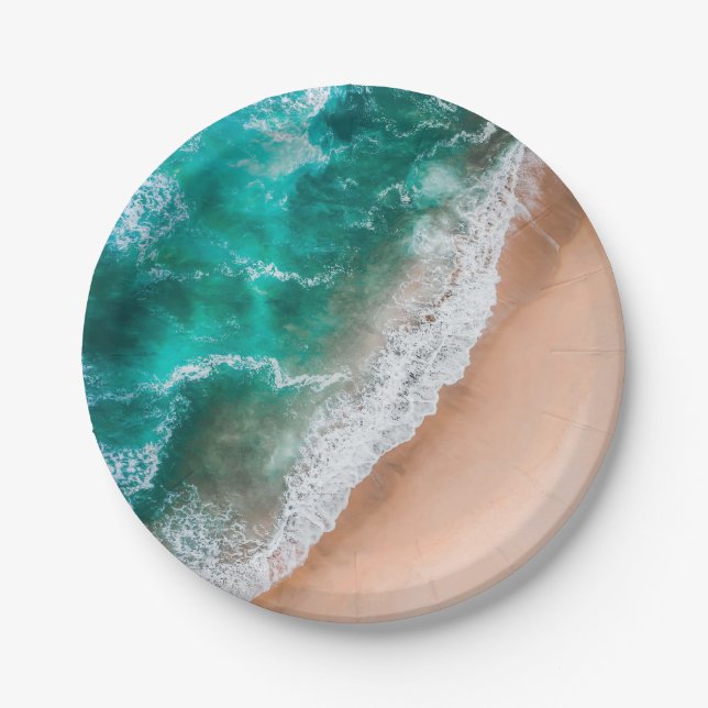 Waves on Sandy Beach  Paper Plate (Front)