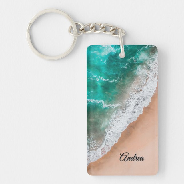 Waves on Sandy Beach Personal Key Ring (Front)