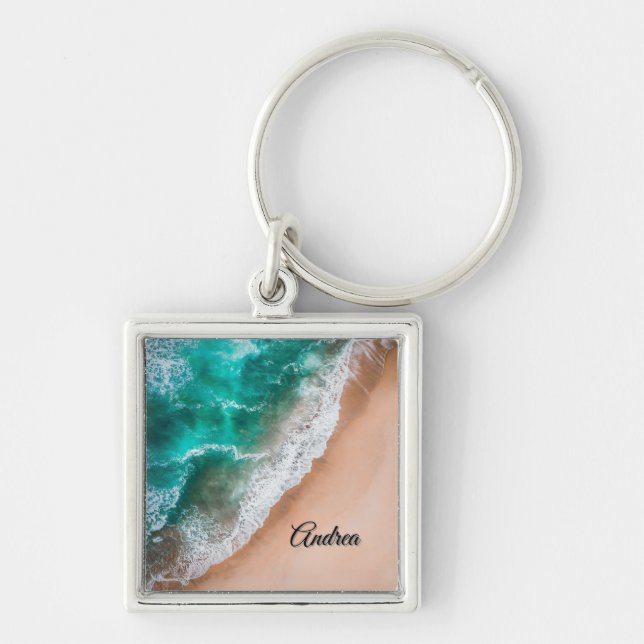 Waves on Sandy Beach Personal Key Ring (Front)