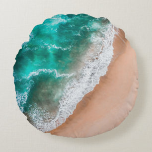 Waves on Sandy Beach Round Cushion