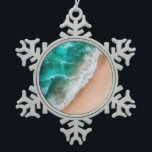 Waves on Sandy Beach  Snowflake Pewter Christmas Ornament<br><div class="desc">Pretty blue wave laps against sandy beach</div>