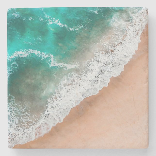 Waves on Sandy Beach  Stone Coaster (Front)