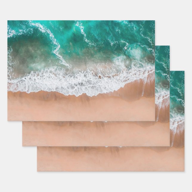 Waves on Sandy Beach  Wrapping Paper Sheet (Set)