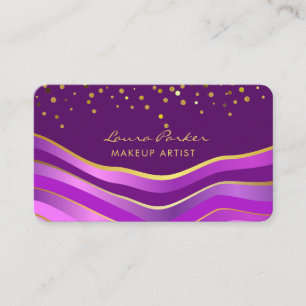 Waves Purple Gold Minimal Stripes Makeup Artist Business Card