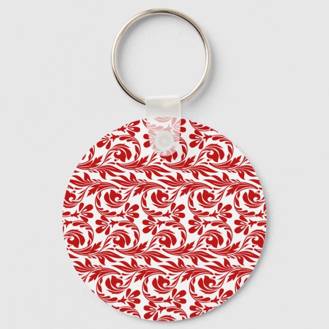 Waves, Red-White-Keychain Key Ring (Front)