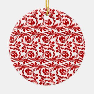 Waves, Red-White-Round Ceramic Ornament
