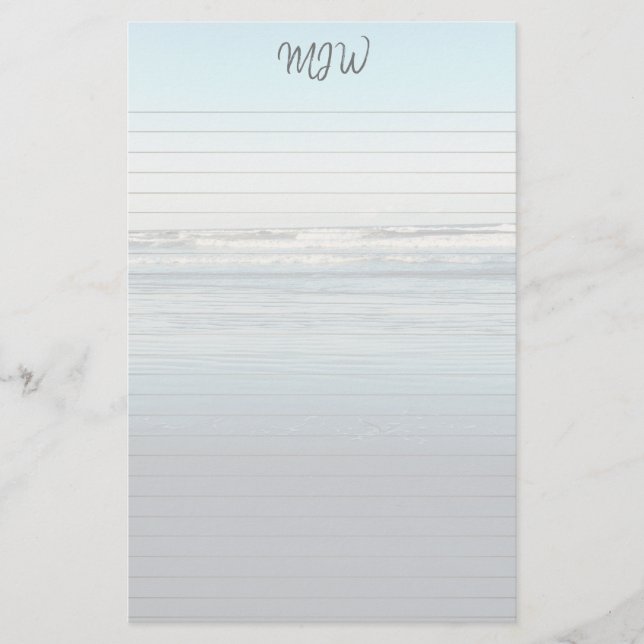 Waves Rolling In Lined Monogrammed Writing Paper (Front)