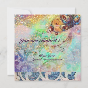 WAVES RUBY, bright red  blue pink gold sparkles Invitation