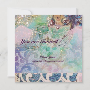 WAVES RUBY, bright red  blue pink gold sparkles Invitation