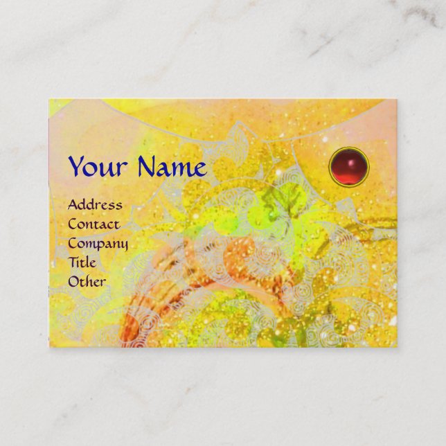 WAVES Ruby Monogram,bright yellow green red orange Business Card (Front)