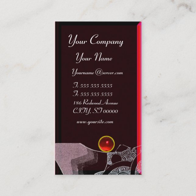 WAVES RUBY MONOGRAM,pink red black Business Card (Front)