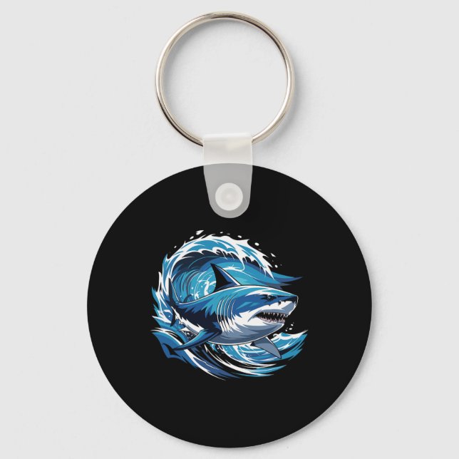 Waves Shark Surfing Sharks  Key Ring (Front)