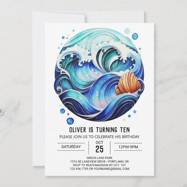 Waves Sky Blue Kids Birthday Invitation (Front)