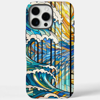 Waves & Sun Rays Stained Glass Art iPhone 16 Pro Max Case