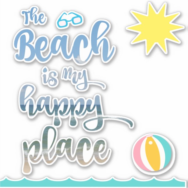 Waves, Sun, with The Beach is my Happy Place Quote (Front)