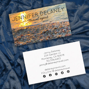 Waves Sunset Seashells Photo Travel Social Media Business Card