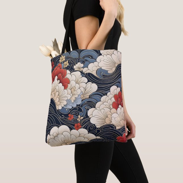Waves Ukiyo-e Style Tote Bag (Close Up)