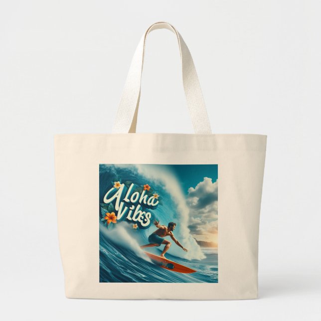 Waves & Wanderlust Collection Large Tote Bag (Front)