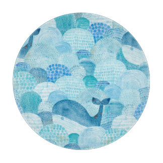 Waves, whale, childish blue texture cutting board