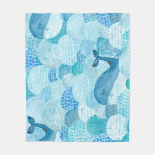 Waves, whale, childish blue texture fleece blanket