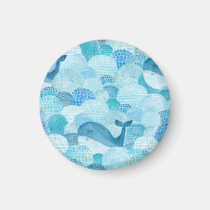 Waves, whale, childish blue texture magnet