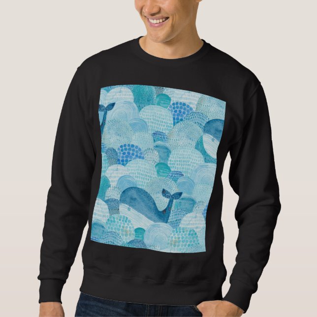 Waves, whale, childish blue texture sweatshirt (Front)