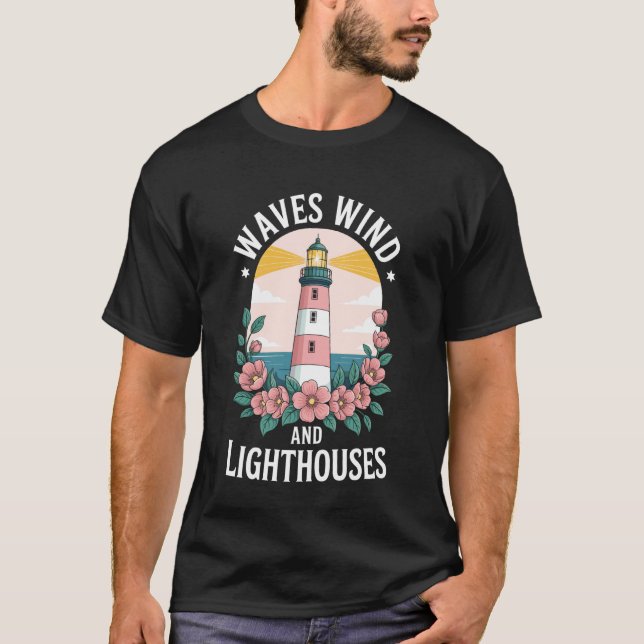 Waves Wind and Lighthouses T-Shirt (Front)