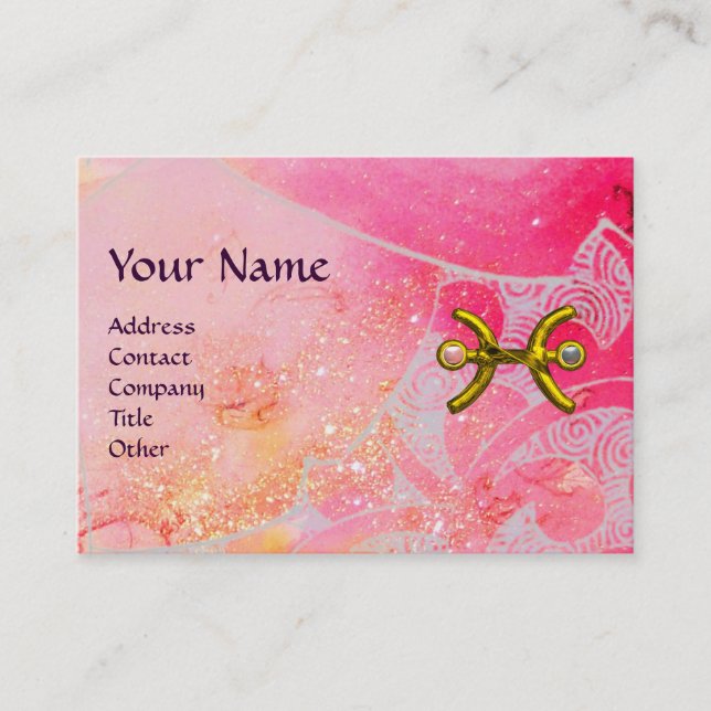 WAVES Z- PISCES  Monogram,bright pink blue Business Card (Front)