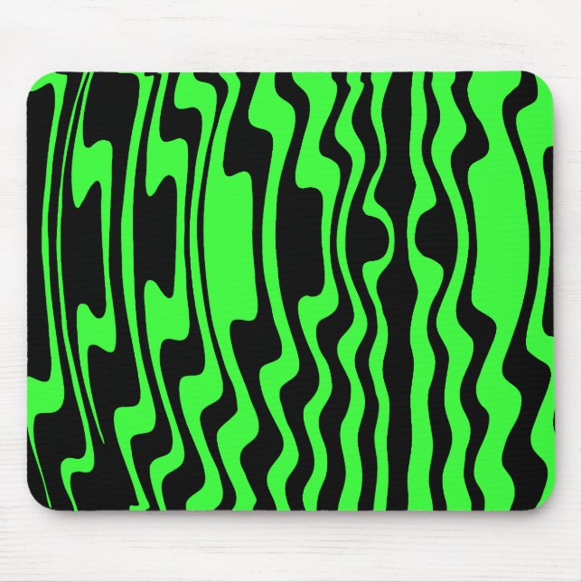 Wavey Stripey - Black and Green II Mouse Pad (Front)
