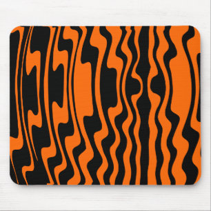 Wavey Stripey - Black and Orange Mouse Pad