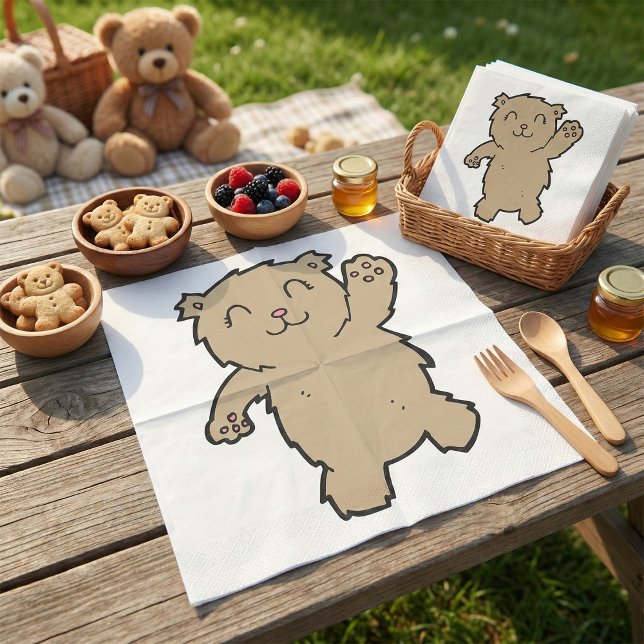 Waving Adorable Smiling Bear Napkin (Creator Uploaded)