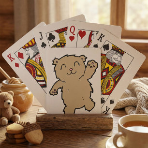 Waving Adorable Smiling Bear Playing Cards