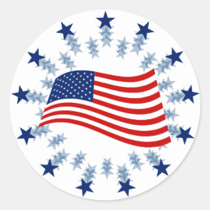 WAVING AMERICAN FLAG CLASSIC ROUND STICKER