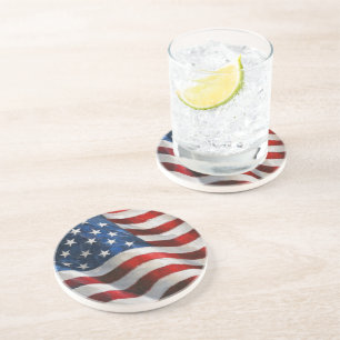 Waving American Flag in Impasto Paint Art Coaster