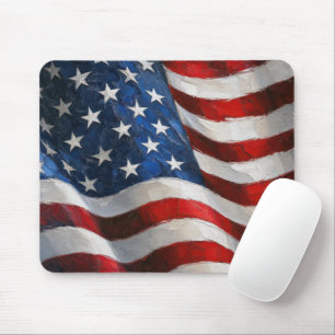 Waving American Flag in Impasto Paint Art Mouse Pad