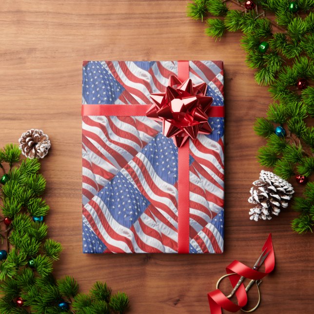 Waving American Flag Patriotic Wrapping Paper (Holiday Gift)