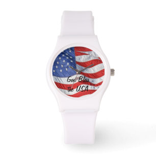 Waving American Flag Personalised Watch