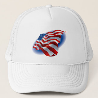 WAVING AMERICAN FLAG TRUCKER HAT