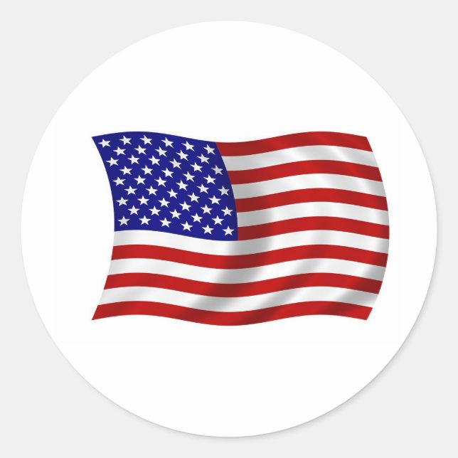 Waving American USA FLAG Classic Round Sticker (Front)