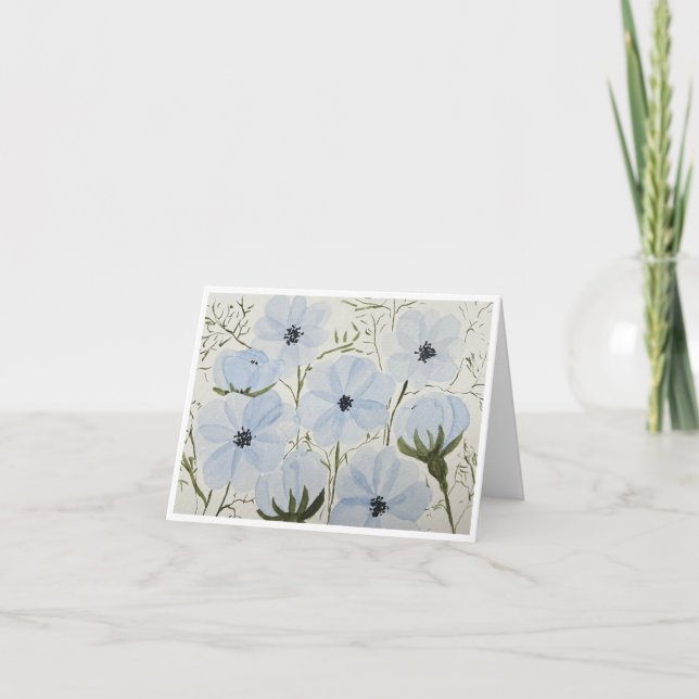 Waving Blue Flowers Greeting Card (Front)