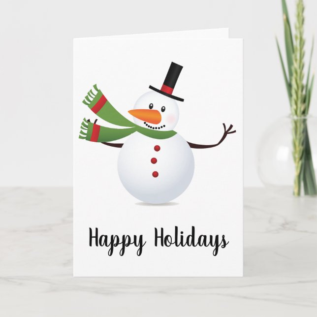 Waving Carrot Nose Snowman Greeting Card (Front)