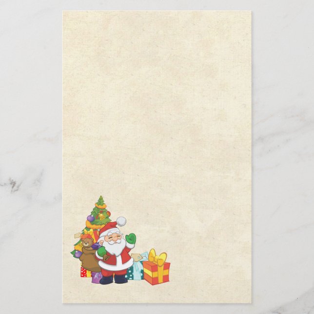Waving Christmas Santa with a Sack of Gifts Stationery (Front)