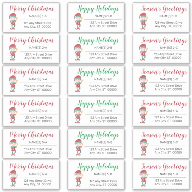Waving Elf Christmas Holiday Address Labels (Front)