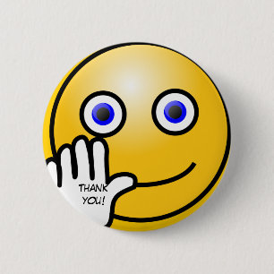 Waving emoticon thank you! 6 cm round badge