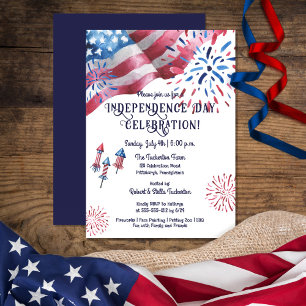 Waving Flag Fireworks Independence Day Celebration Invitation