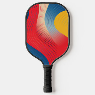 Waving forms in yellow, blue and red pickleball paddle