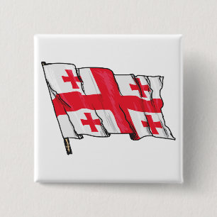 Waving Georgia Flag Red and White Five Crosses 15 Cm Square Badge